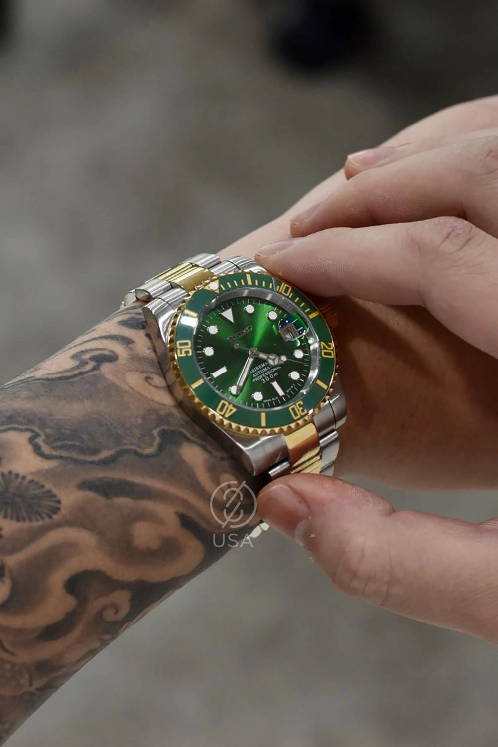 Mod Submariner Two-Tone Gold Green