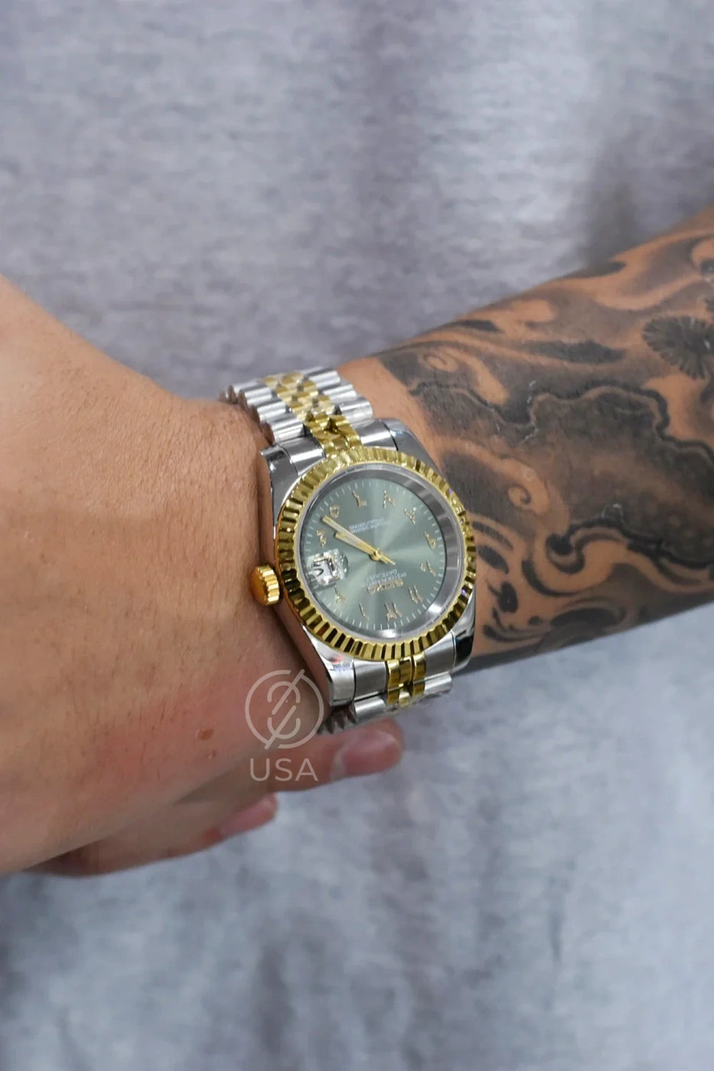 Mod Datejust Two-Tone Gold Arabic Green