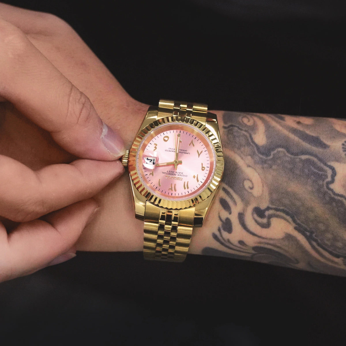 Mod Datejust Gold Arabic Pink