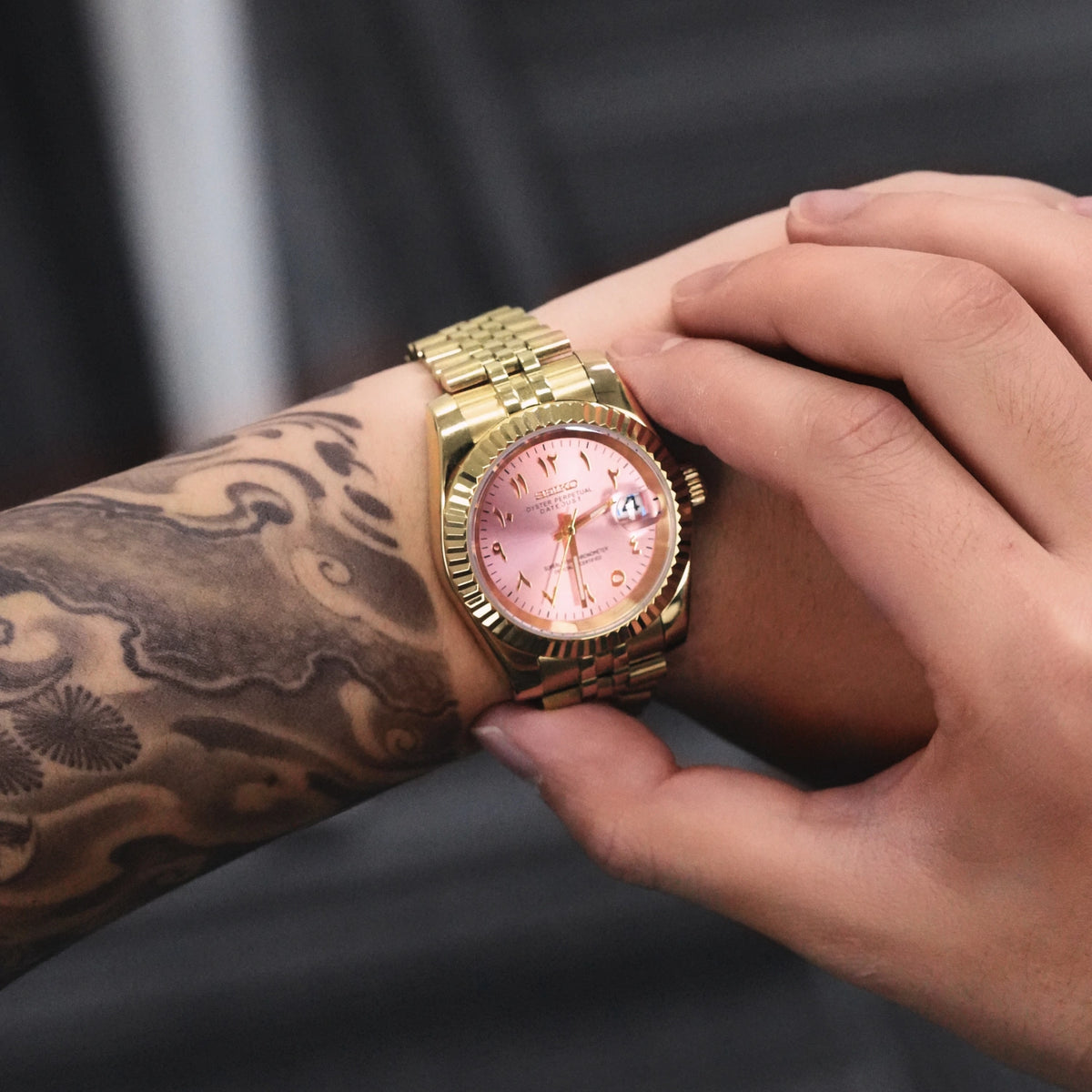 Mod Datejust Gold Arabic Pink