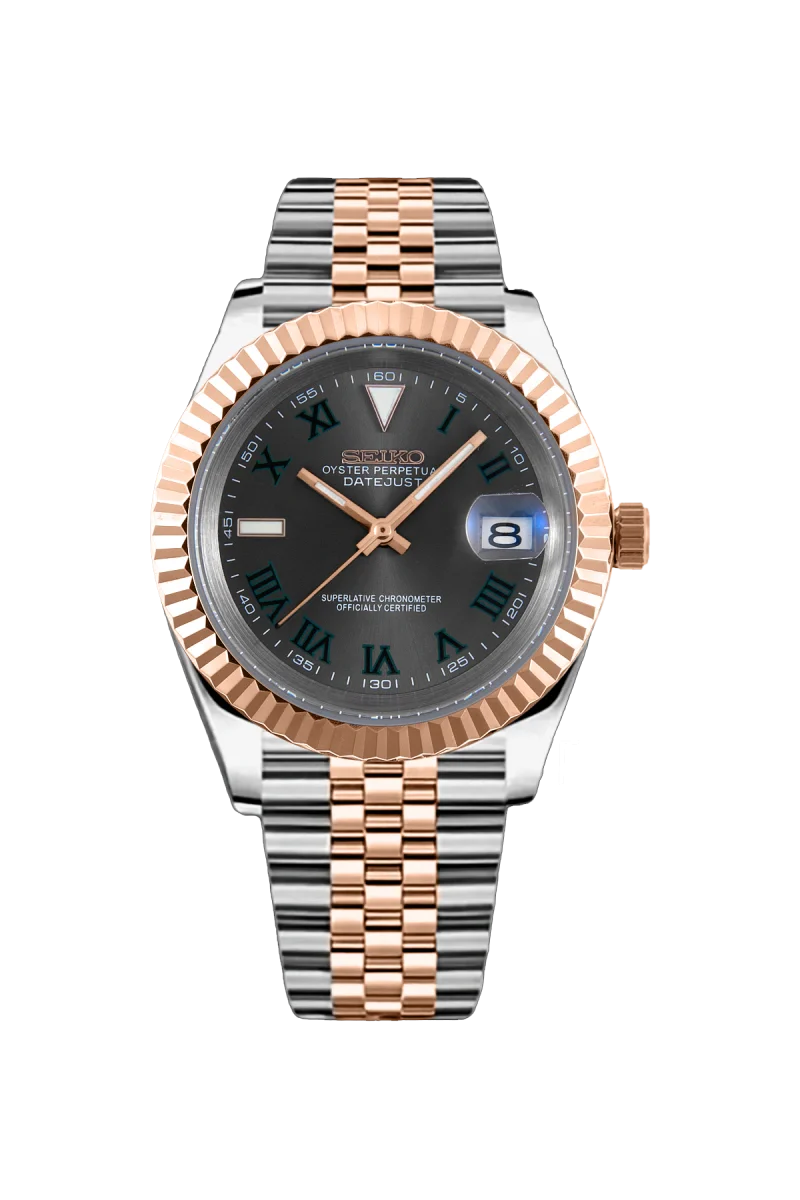 Mod Datejust Wimbledon Two-Tone Rose Gold Gray - SKYRIM WRIST 