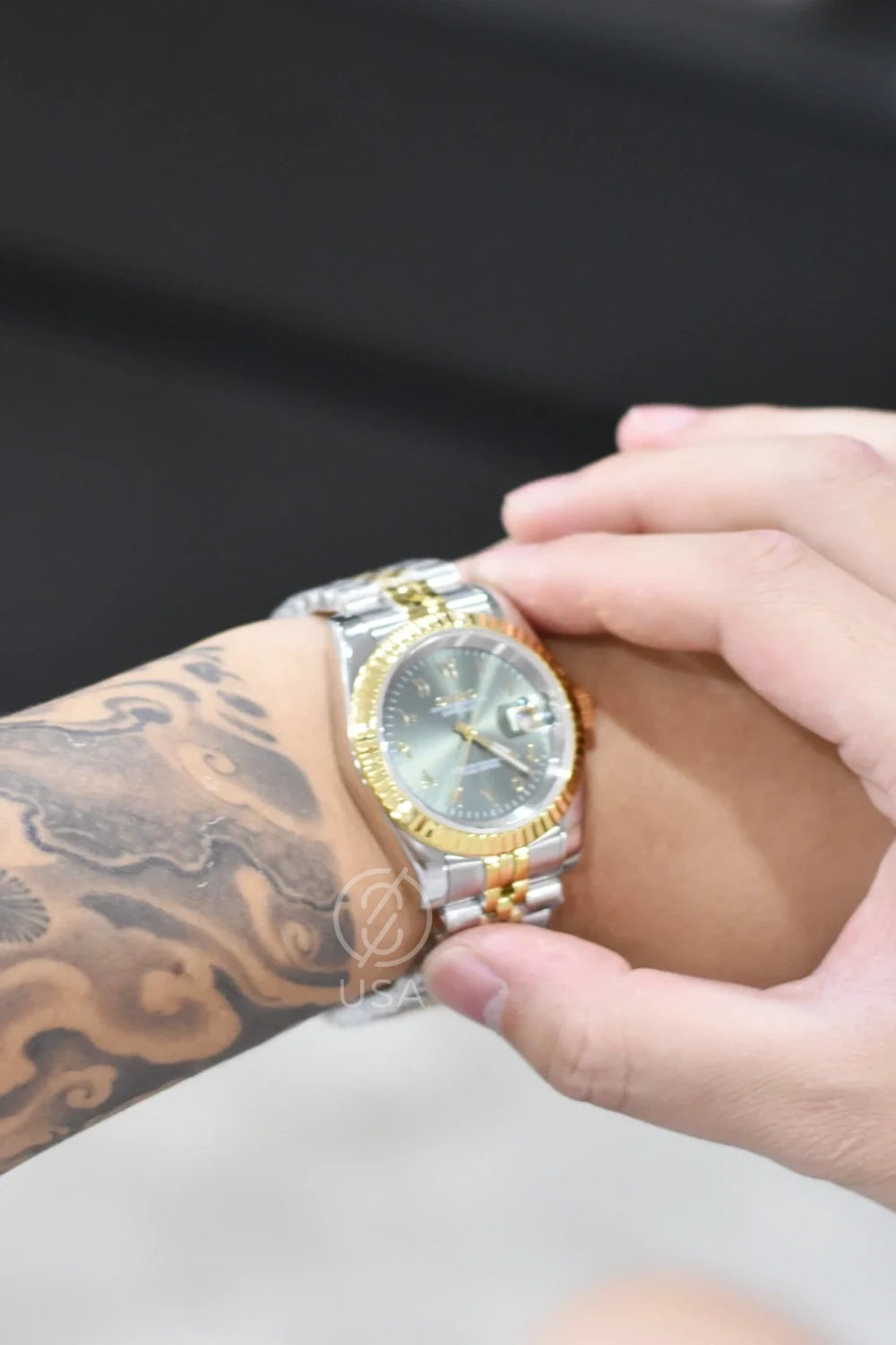 Mod Datejust Two-Tone Gold Arabic Green