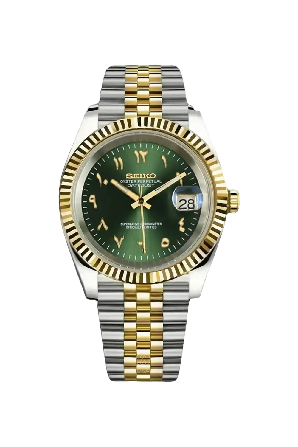 Mod Datejust Two-Tone Gold Arabic Green