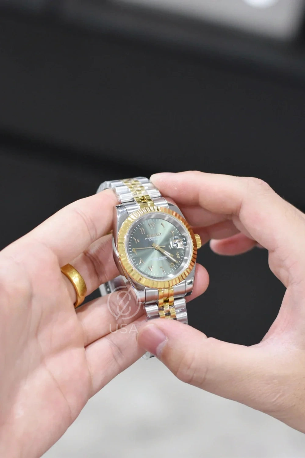 Mod Datejust Two-Tone Gold Arabic Green